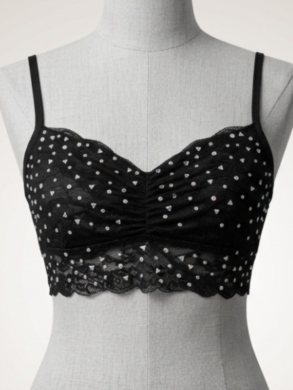PINK Victoria's Secret Black Lace sheer  bling  rhinestones  Bralette